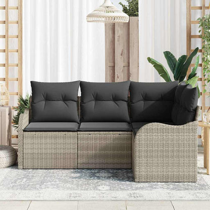 Garten-Sofa-Set mit Kissen 4 pcs Hellgrau Poly Rattan