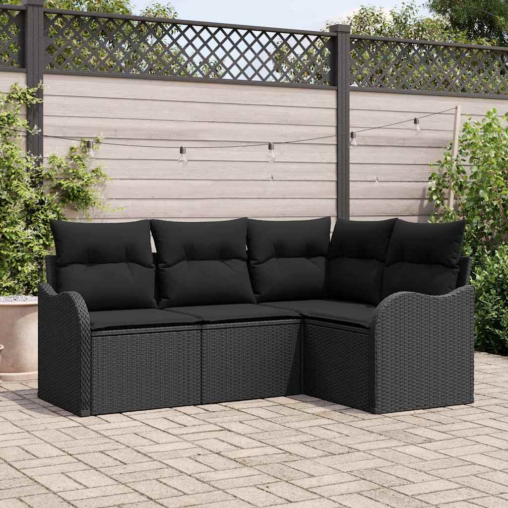 Garten-Sofa-Set mit Kissen 4 pcs Schwarz Poly Rattan