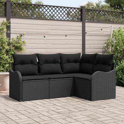 Garten-Sofa-Set mit Kissen 4 pcs Schwarz Poly Rattan