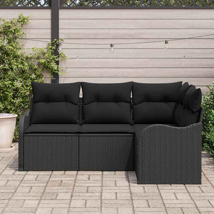Garten-Sofa-Set mit Kissen 4 pcs Schwarz Poly Rattan