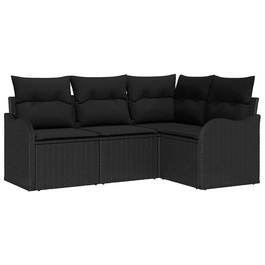 Garten-Sofa-Set mit Kissen 4 pcs Schwarz Poly Rattan