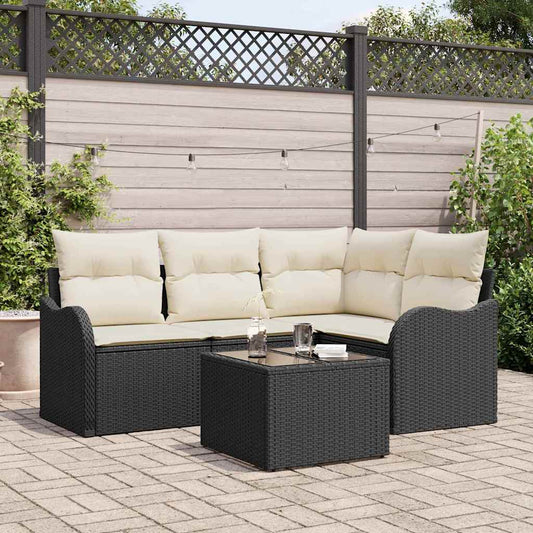 Garten-Sofa-Set mit Kissen 5 pcs Schwarz Poly Rattan