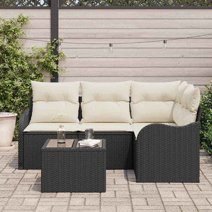 Garten-Sofa-Set mit Kissen 5 pcs Schwarz Poly Rattan