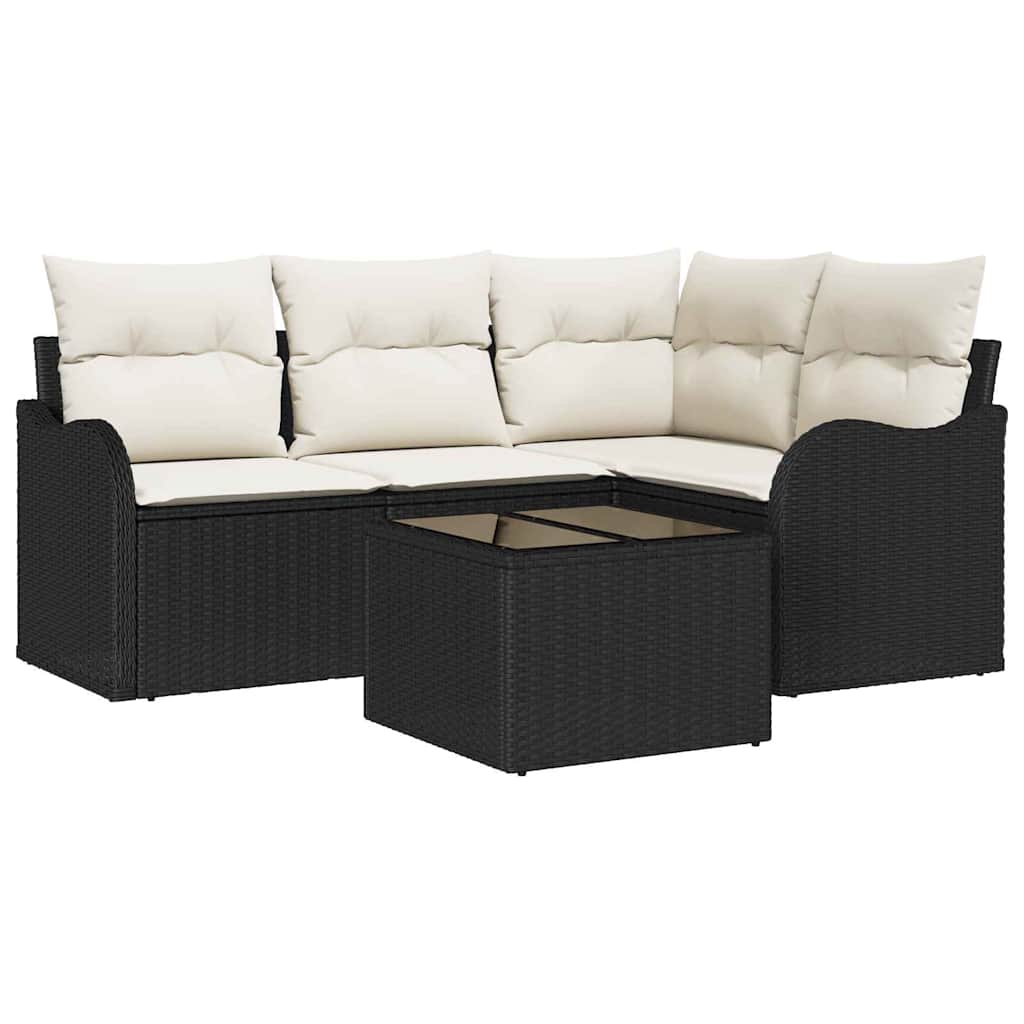 Garten-Sofa-Set mit Kissen 5 pcs Schwarz Poly Rattan