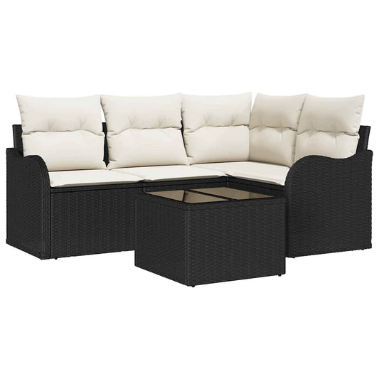 Garten-Sofa-Set mit Kissen 5 pcs Schwarz Poly Rattan