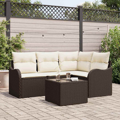 Garten-Sofa-Set mit Kissen 5 pcs Braun Poly Rattan