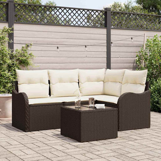 Garten-Sofa-Set mit Kissen 5 pcs Braun Poly Rattan