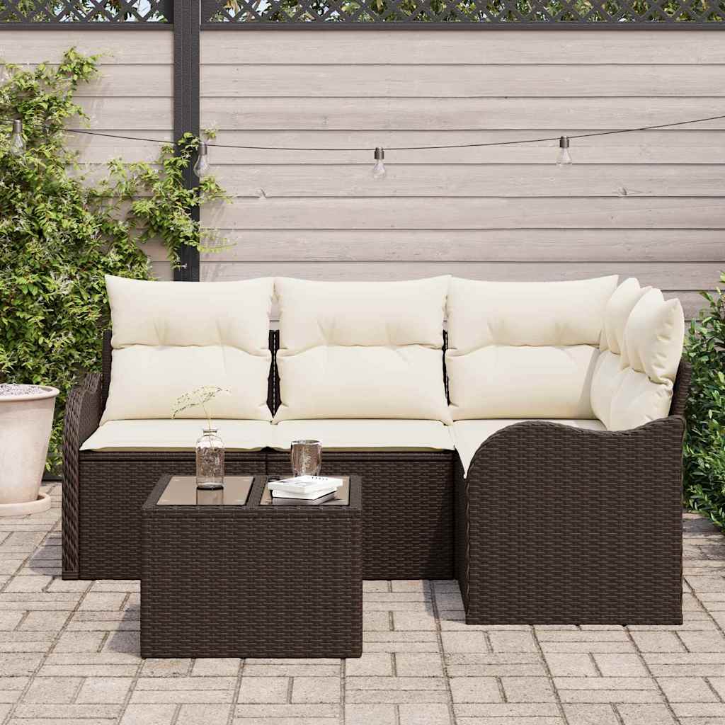 Garten-Sofa-Set mit Kissen 5 pcs Braun Poly Rattan