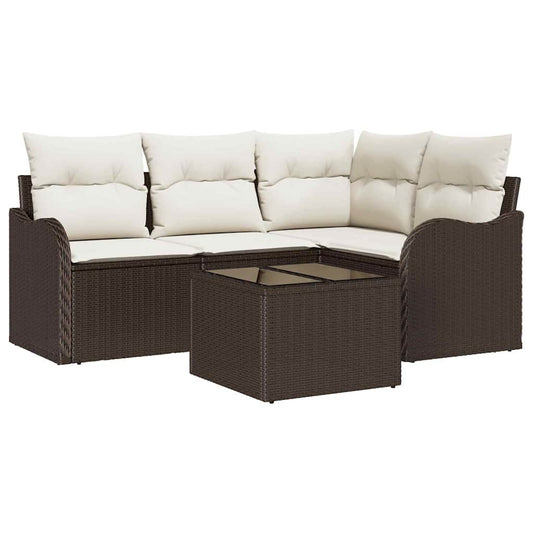 Garten-Sofa-Set mit Kissen 5 pcs Braun Poly Rattan