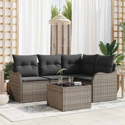 Garten-Sofa-Set mit Kissen 5 pcs Grau Poly Rattan