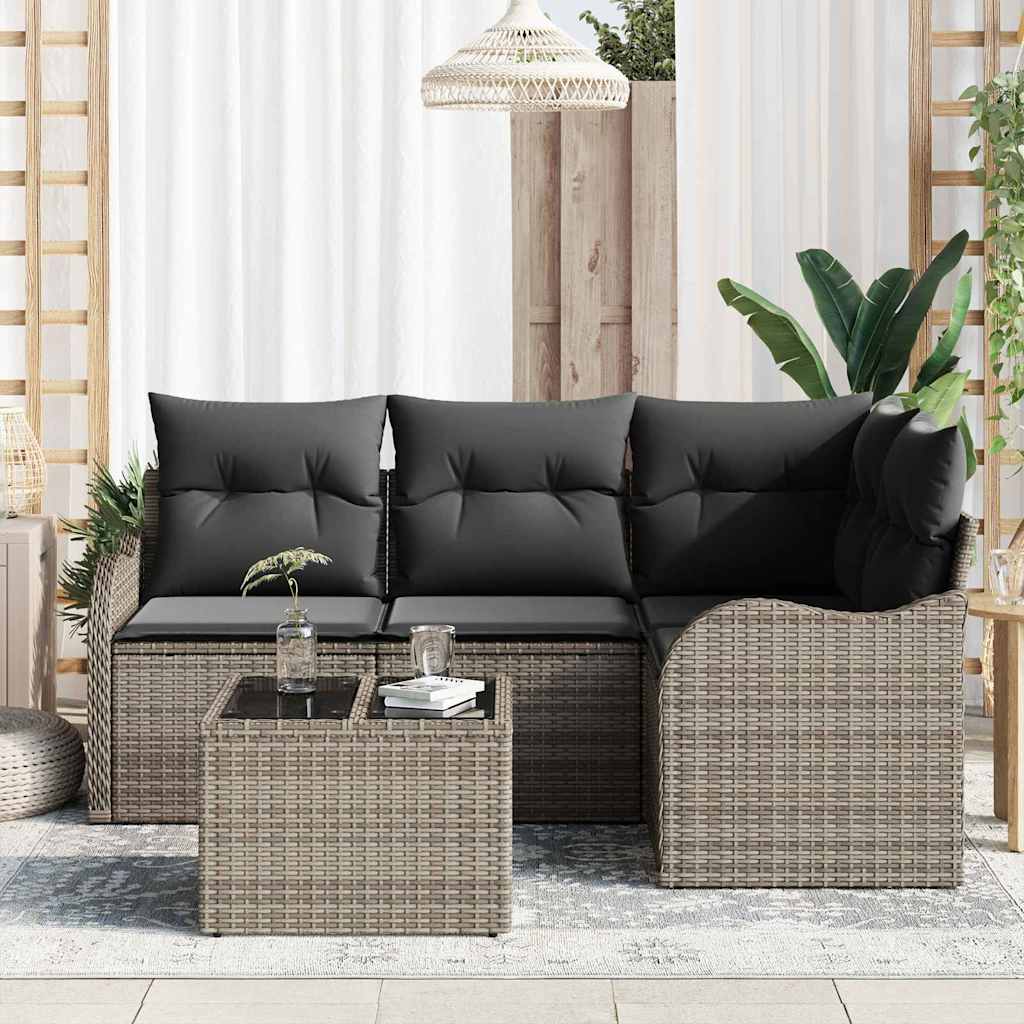 Garten-Sofa-Set mit Kissen 5 pcs Grau Poly Rattan
