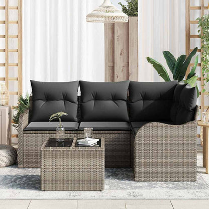 Garten-Sofa-Set mit Kissen 5 pcs Grau Poly Rattan