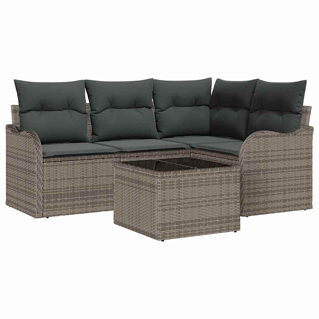 Garten-Sofa-Set mit Kissen 5 pcs Grau Poly Rattan