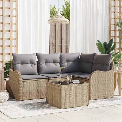 Garten-Sofa-Set mit Kissen 5 pcs Beige Poly Rattan