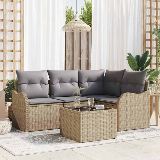 Garten-Sofa-Set mit Kissen 5 pcs Beige Poly Rattan
