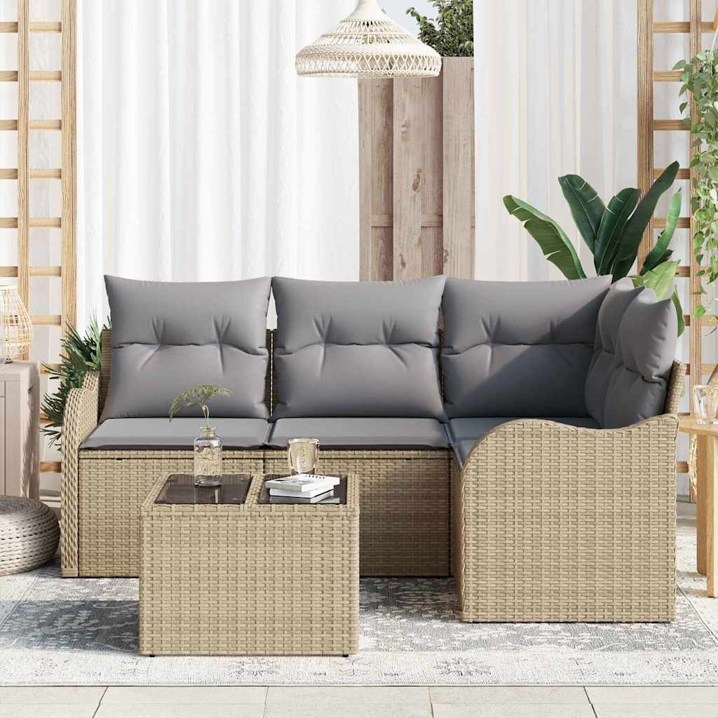 Garten-Sofa-Set mit Kissen 5 pcs Beige Poly Rattan