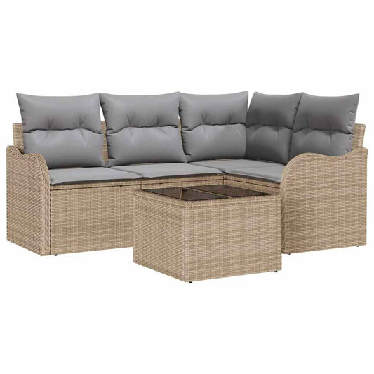 Garten-Sofa-Set mit Kissen 5 pcs Beige Poly Rattan