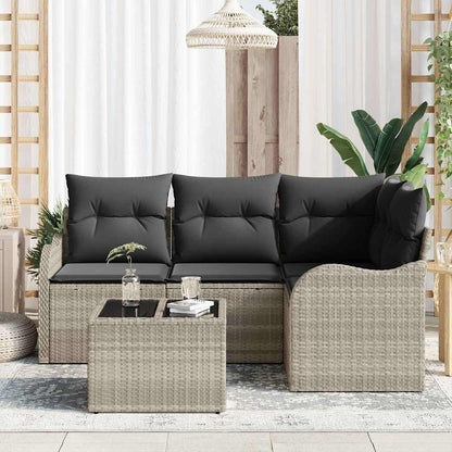 Garten-Sofa-Set mit Kissen 5 pcs Hellgrau Poly Rattan