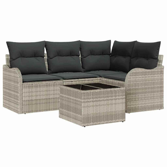 Garten-Sofa-Set mit Kissen 5 pcs Hellgrau Poly Rattan