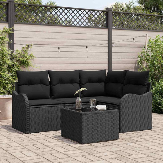 Garten-Sofa-Set mit Kissen 5 pcs Schwarz Poly Rattan