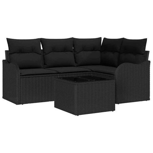 Garten-Sofa-Set mit Kissen 5 pcs Schwarz Poly Rattan