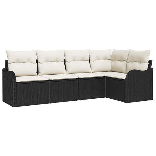 Garten-Sofa-Set mit Kissen 5 pcs Schwarz Poly Rattan