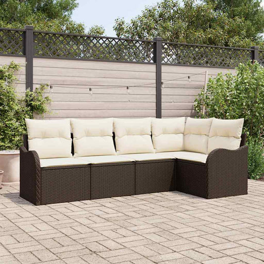 Garten-Sofa-Set mit Kissen 5 pcs Braun Poly Rattan