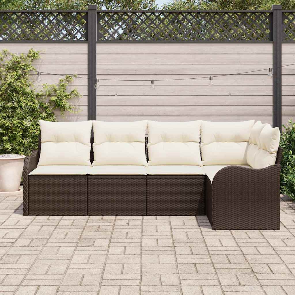 Garten-Sofa-Set mit Kissen 5 pcs Braun Poly Rattan