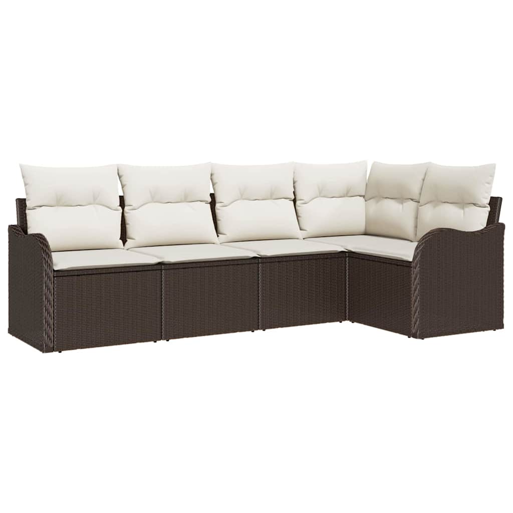 Garten-Sofa-Set mit Kissen 5 pcs Braun Poly Rattan