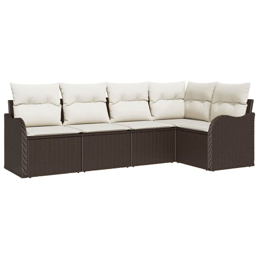 Garten-Sofa-Set mit Kissen 5 pcs Braun Poly Rattan