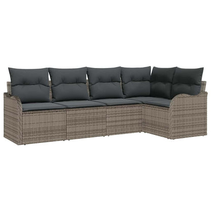 Garten-Sofa-Set mit Kissen 5 pcs Grau Poly Rattan