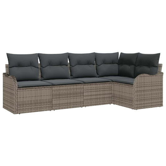 Garten-Sofa-Set mit Kissen 5 pcs Grau Poly Rattan