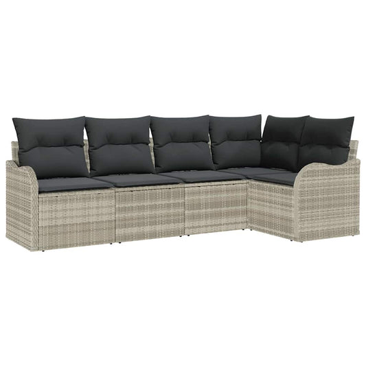 Garten-Sofa-Set mit Kissen 5 pcs Hellgrau Poly Rattan