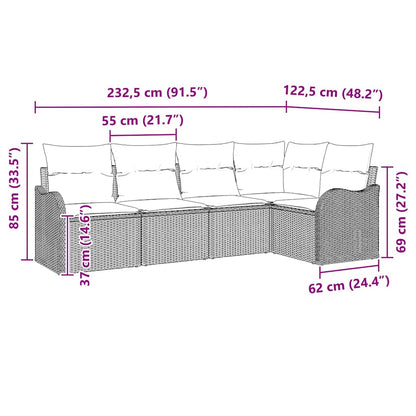 Garten-Sofa-Set mit Kissen 5 pcs Schwarz Poly Rattan