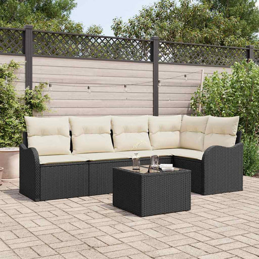 Garten-Sofa-Set mit Kissen 6 pcs Schwarz Poly Rattan