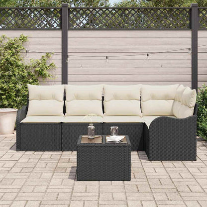 Garten-Sofa-Set mit Kissen 6 pcs Schwarz Poly Rattan