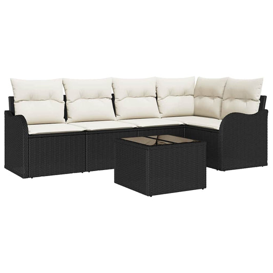 Garten-Sofa-Set mit Kissen 6 pcs Schwarz Poly Rattan