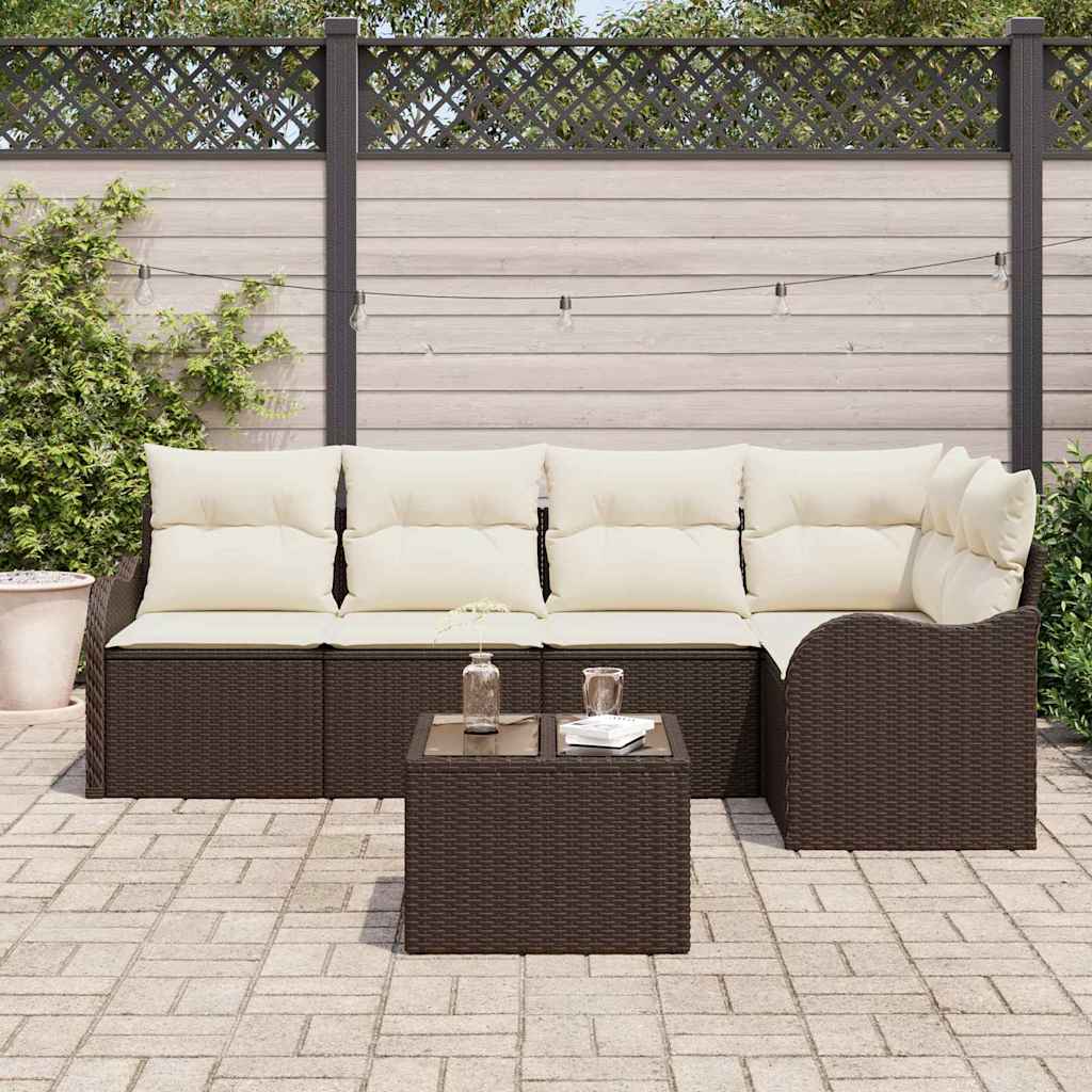 Garten-Sofa-Set mit Kissen 6 pcs Braun Poly Rattan