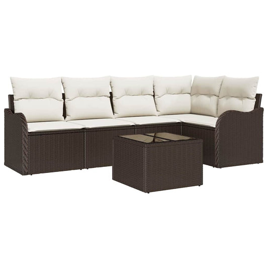 Garten-Sofa-Set mit Kissen 6 pcs Braun Poly Rattan