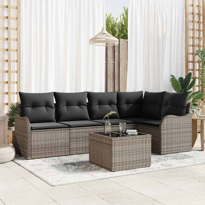 Garten-Sofa-Set mit Kissen 6 pcs Grau Poly Rattan