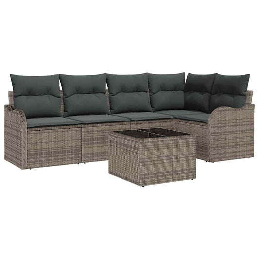 Garten-Sofa-Set mit Kissen 6 pcs Grau Poly Rattan