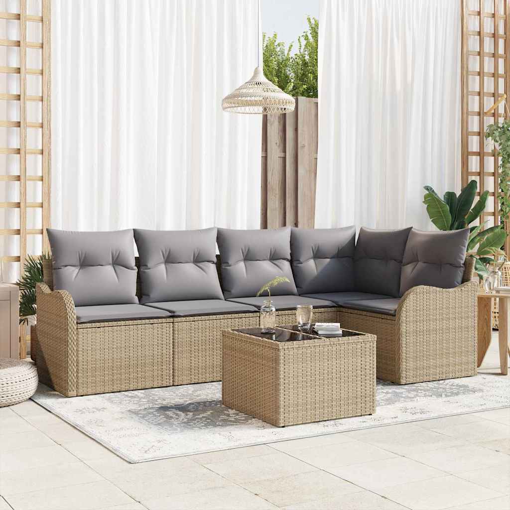 Garten-Sofa-Set mit Kissen 6 pcs Beige Poly Rattan