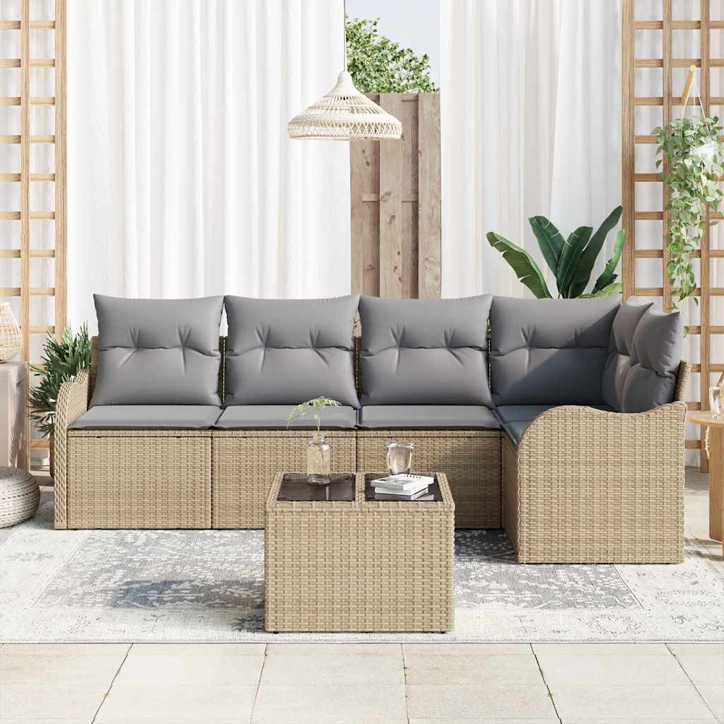Garten-Sofa-Set mit Kissen 6 pcs Beige Poly Rattan
