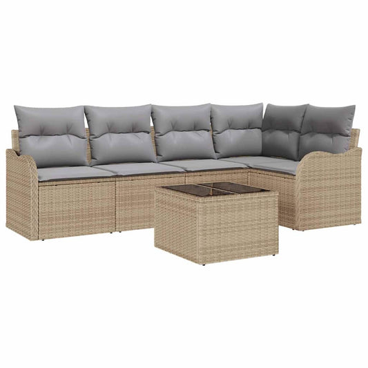 Garten-Sofa-Set mit Kissen 6 pcs Beige Poly Rattan