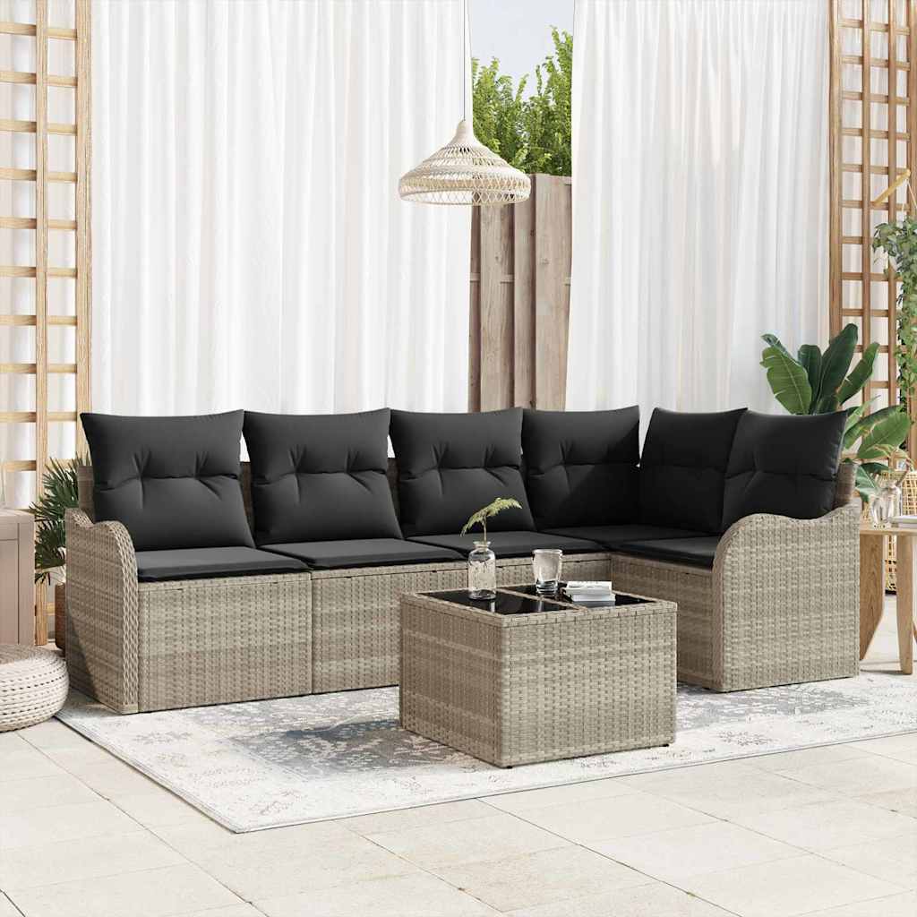 Garten-Sofa-Set mit Kissen 6 pcs Hellgrau Poly Rattan