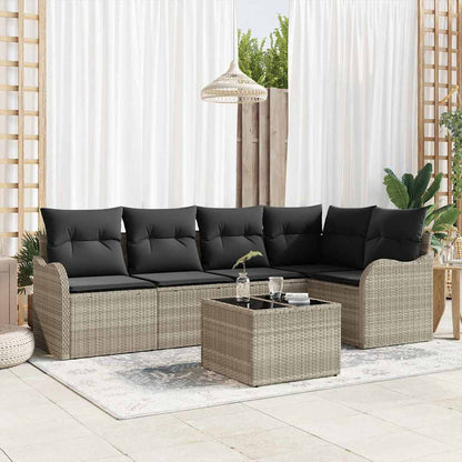 Garten-Sofa-Set mit Kissen 6 pcs Hellgrau Poly Rattan