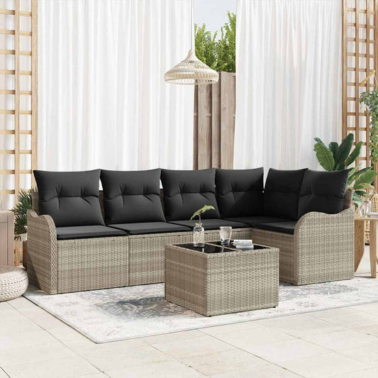 Garten-Sofa-Set mit Kissen 6 pcs Hellgrau Poly Rattan
