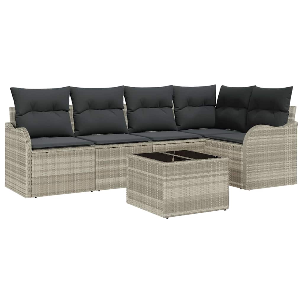 Garten-Sofa-Set mit Kissen 6 pcs Hellgrau Poly Rattan