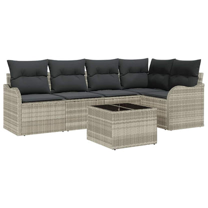 Garten-Sofa-Set mit Kissen 6 pcs Hellgrau Poly Rattan