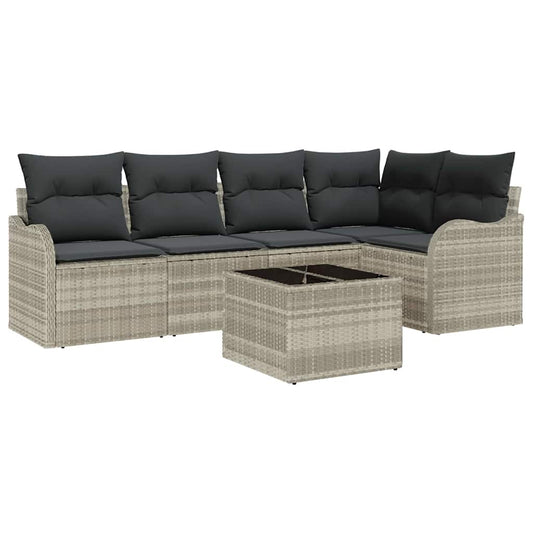 Garten-Sofa-Set mit Kissen 6 pcs Hellgrau Poly Rattan